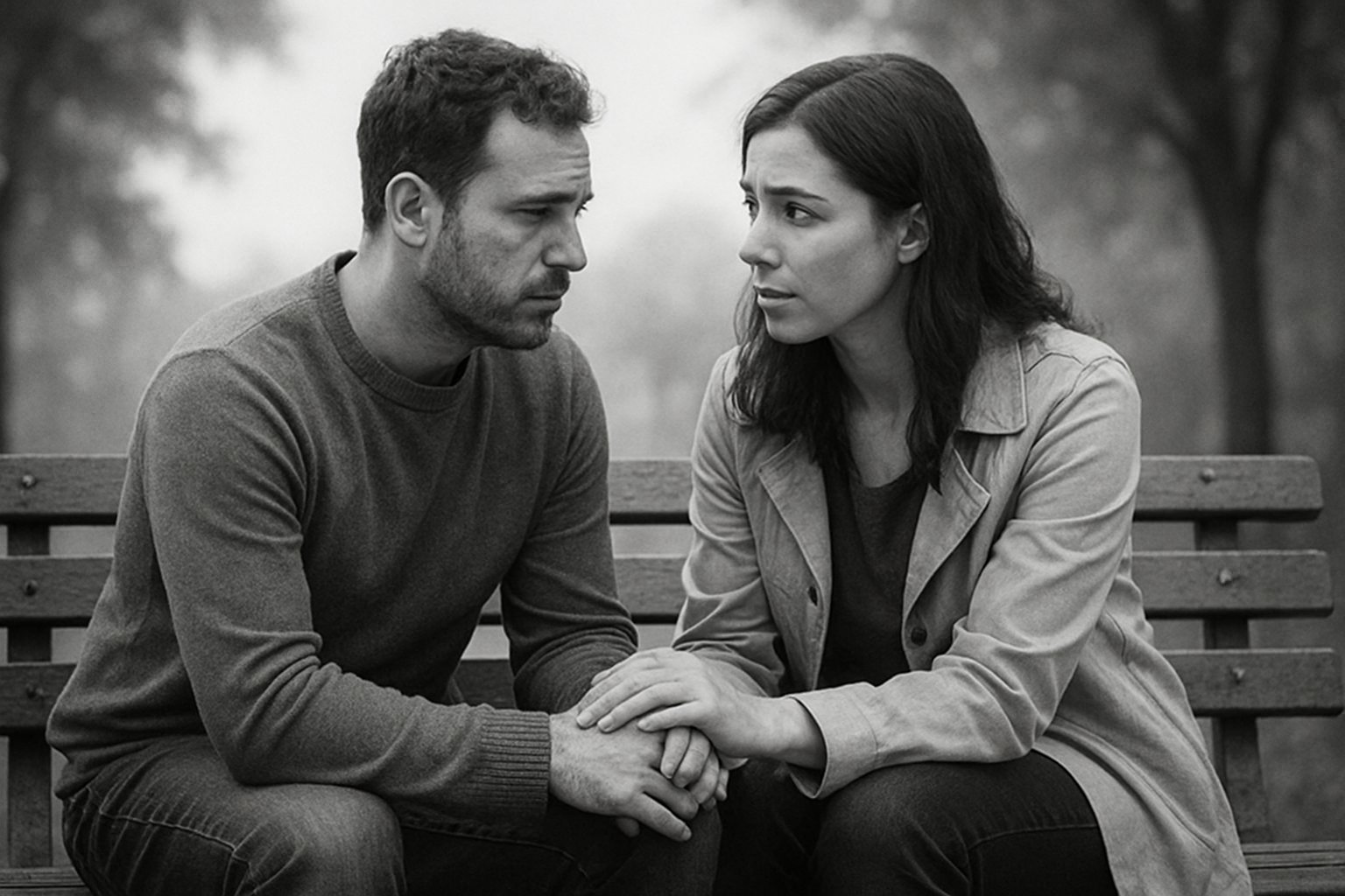 CREAME TRES IMAGENES DIFERENTES CON FONDO BLANCO Y EN BLANCO Y NEGRO CON DOS PAREJAS RECONCILIANDOSE